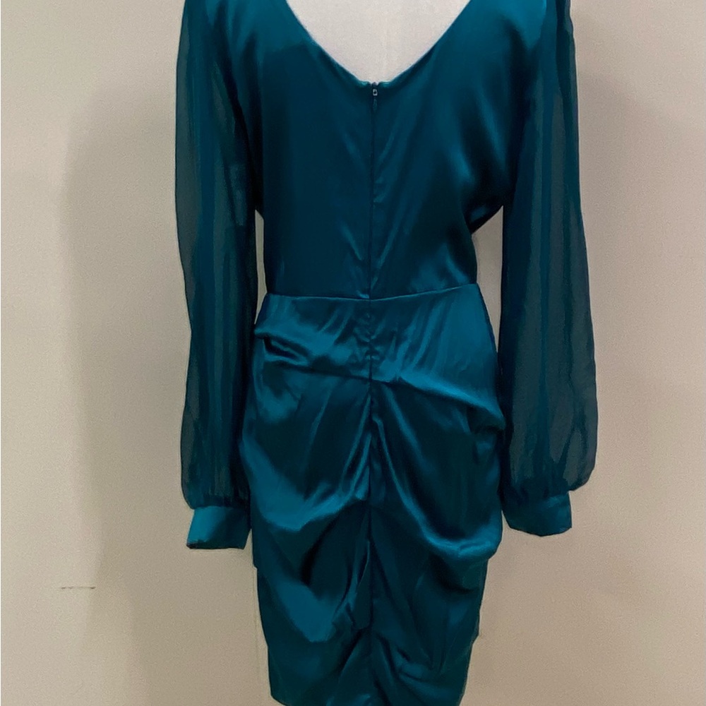 Elegant Teal Wrap Dress - Picture 5 of 7